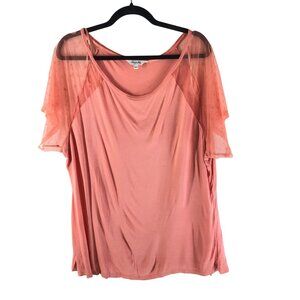 Simply Be Womens Top Sheer Lace Sleeves Hearts Knit Stretch Blush Pink 24